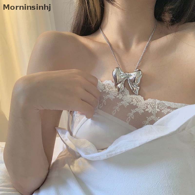 Mornin Temperamen Logam Manis Ikatan Simpul Liontin Kalung Untuk Wanita Fashion Vintage Mutiara Rantai Choker Jewelry id