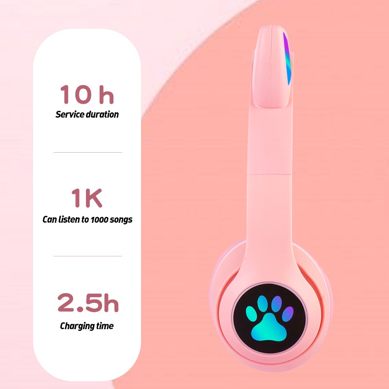 Headphone Wireless Bluetooth 5.0 RGB LED Cat Ears Headset HiFi Stereo Bass Headset Bluetooth Travel