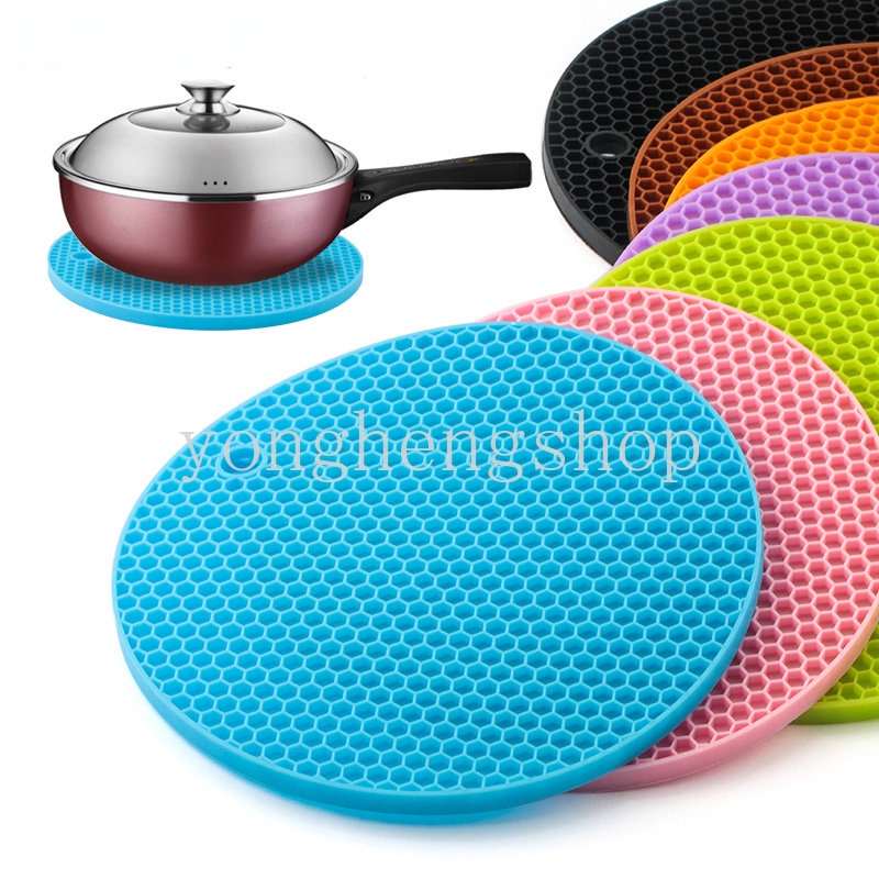 Silicone Honeycomb Design Pot Pan Pad Tahan Panas Non-Slip Dudukan Panci Insulasi Tikar Bulat Meja Tatakan Gelas Cangkir Aksesoris Dapur