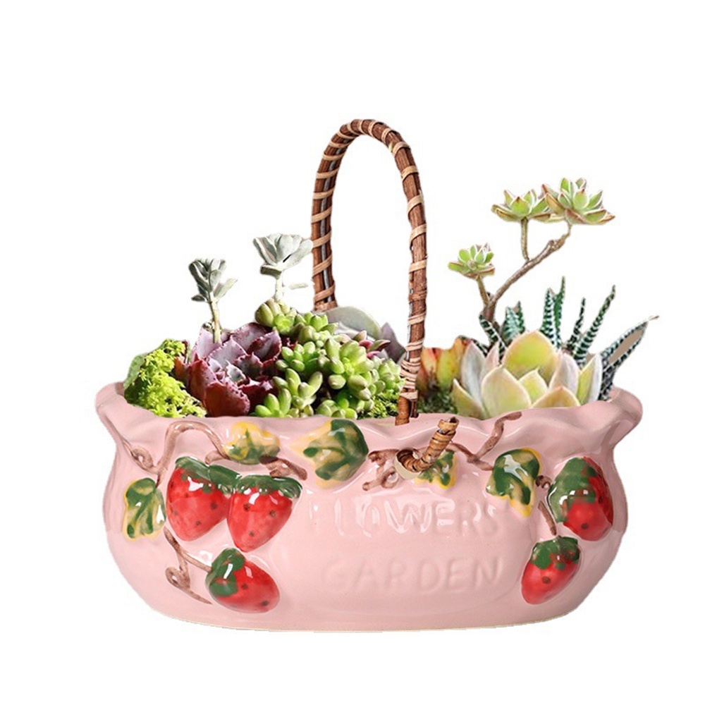 Basket Kreatif Pot Tanaman Sukulen Keranjang Semangka Stroberi Pot Diameter Besar Tembikar Bernapas Keramik Pot Bunga Bonsai Pot Dekorasi Rumah