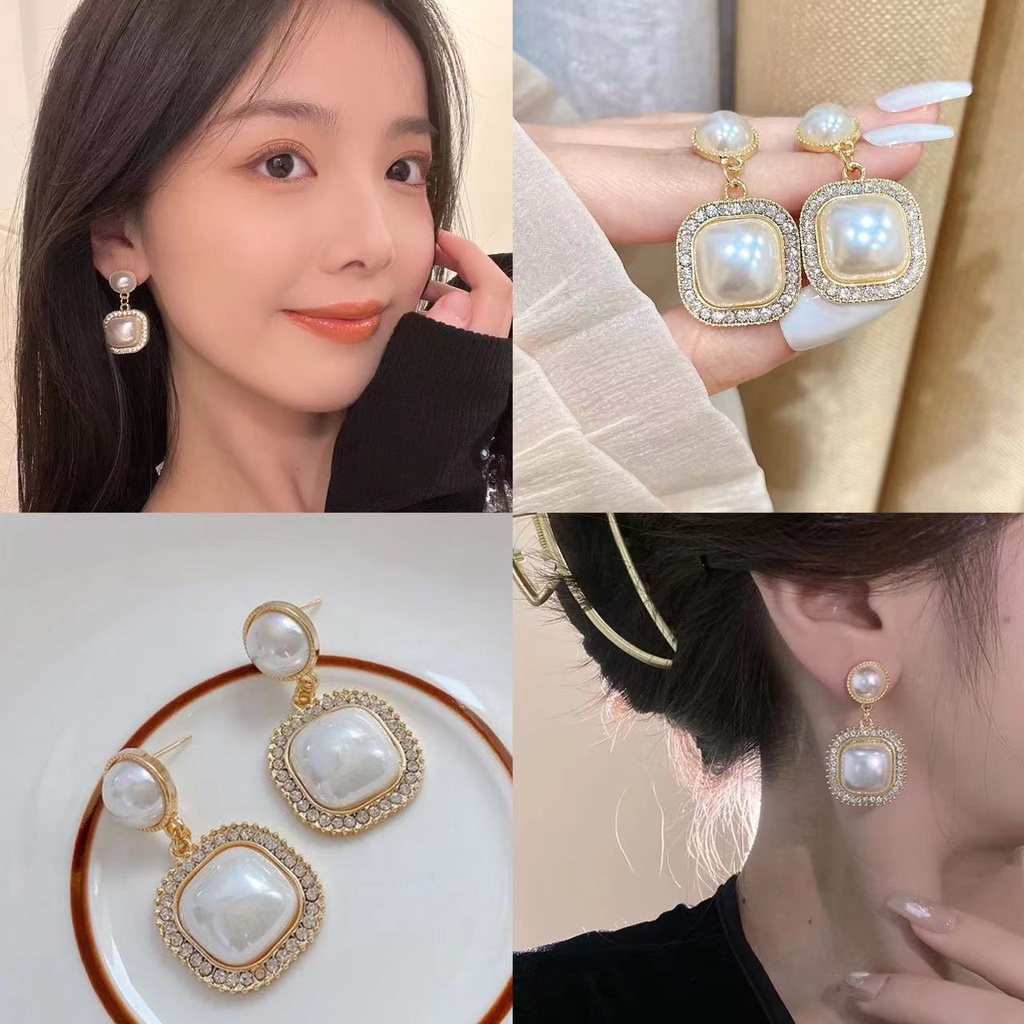 Cahaya Mewah flash drill Anting Mutiara Perempuan sterling Silver2023Desain Baru Anting sensor