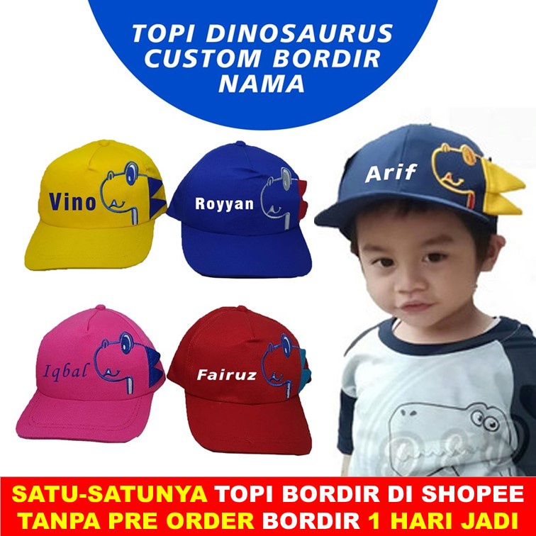 TOPI BAYI DINO TOPI KARAKTER DINOSAURUS BORDIR NAMA 1 HARI JADI