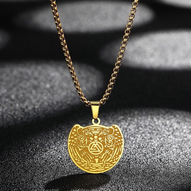 Z H Perhiasan Stainless Steel Viking Gagak Walkernat Medali Liontin Lapis Emas 18K Pria Dan Wanita Kalung Pesta Rock Punk Aksesoris Fashion Hadiah