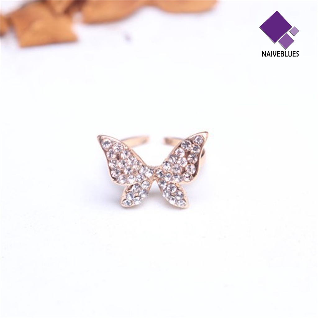 &lt; Naiveblues &gt; Cincin Jari Bentuk Indah Bahan Alloy Tahan Karat Wanita Berkilau Kupu-Kupu Perhiasan Pernikahan Lady