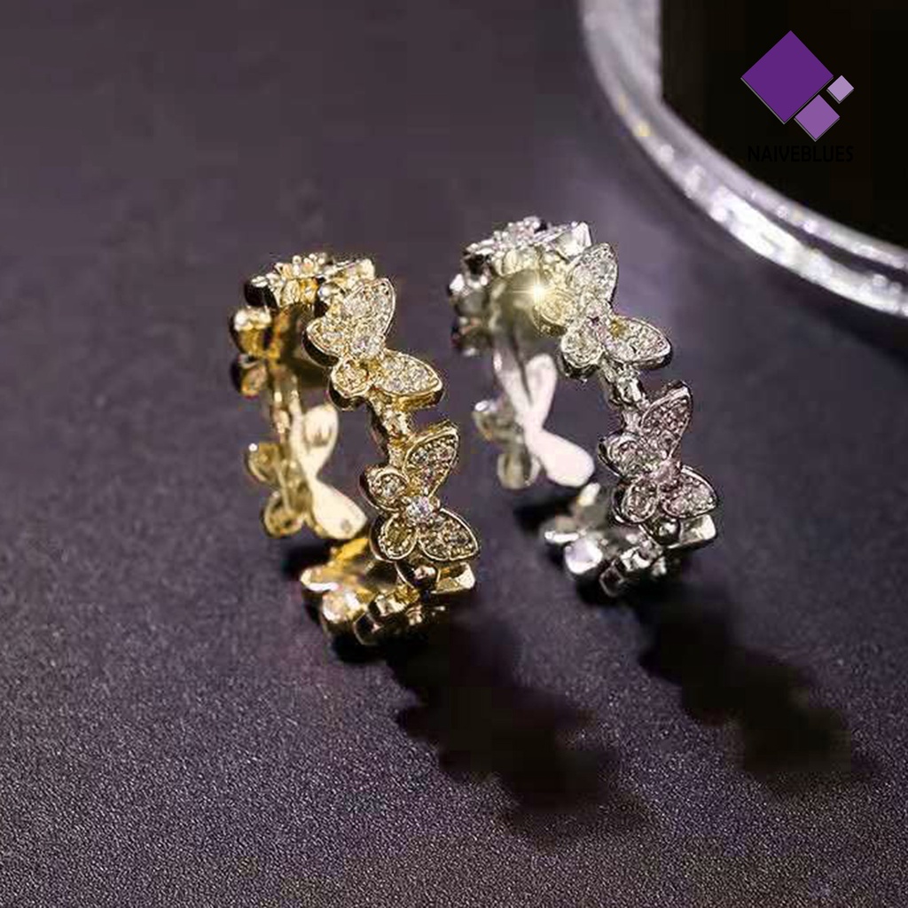 &lt; Naiveblues &gt; Cincin Jari Kupu-Kupu Pembukaan Perhiasan Adjustable Gaya Korea Ring Engagement