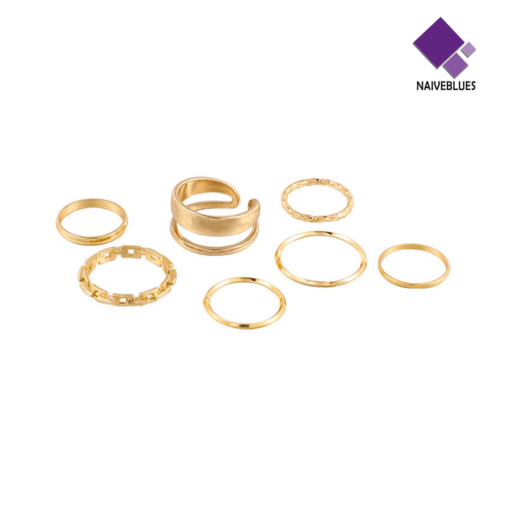 &lt; Naiveblues &gt; 7Pcs/set Wanita Knuckle Rings Geometris Bukaan Adjustable Hip Hop Jari Rings Pesta Club