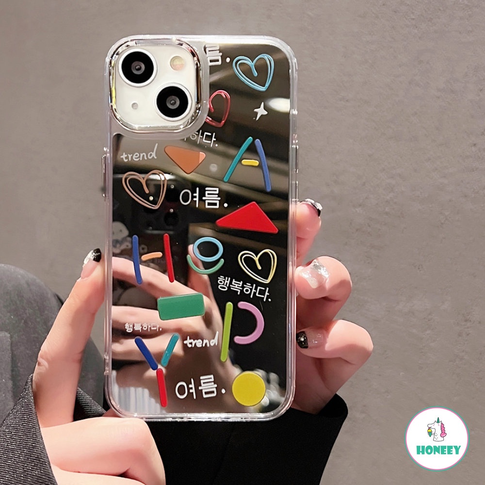 IPHONE Korea INS Imut Graffiti Phone Case Kompatibel Untuk Iphone14 11 12 13 Pro Max Kreatif Cinta Hati Make Up Cermin Penutup Belakang