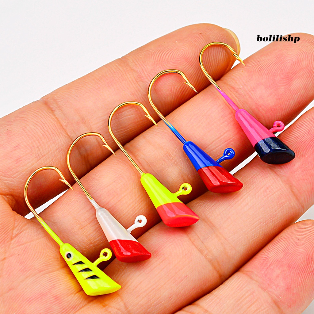 Bo-5pcs/set Jig Kepala Kait Tajam Warna Cerah Penembus Kuat Air Asin Air Tawar Universal Logam Umpan Lembut Cacing Duri Fishhook Kit Peralatan Memancing