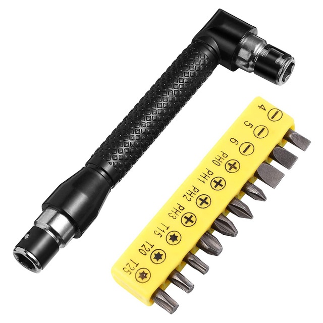 YGRETTE - Kunci Pas Dual Head Socket Wrench Screwdriver 1/4 Inch 6.35mm L Shaped L Berbentuk Mini Socket Wrench 1/4 Inch 6.35Mm Obeng Alat Kunci Pas