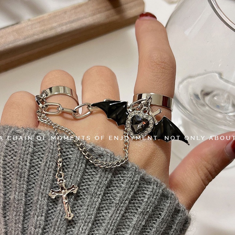 Set Cincin Silang Sayap Hati Kristal Berlian Imitasi Korea Untuk Wanita