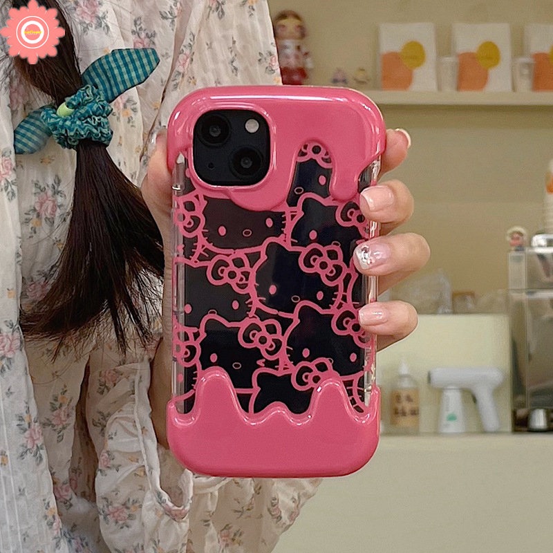 IPHONE Kartun Lucu Hello Kitty 3D Ice Cream Case Kompatibel Untuk Iphone14 11 12 13 Pro Max7 8 Plus XR X XS Max SE 2020 7Plus 8Plus INS Korea Aesthetic Lembut Silicon Penutup Belakang