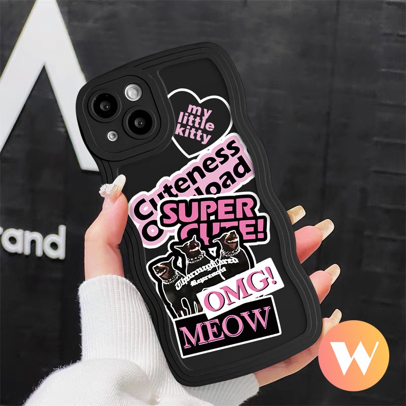 Casing Kartun Kucing Anjing Keren Untuk Redmi Note11 8 9s 11s 9 10s 10 Pro Redmi 10C A1 9 9A 12C A1+10 9T 10A 9C Mi 11T Pro POCO M3 X3 NFC ProIns Trendy Sticker Label Wavy Edge Sarung Soft Cover