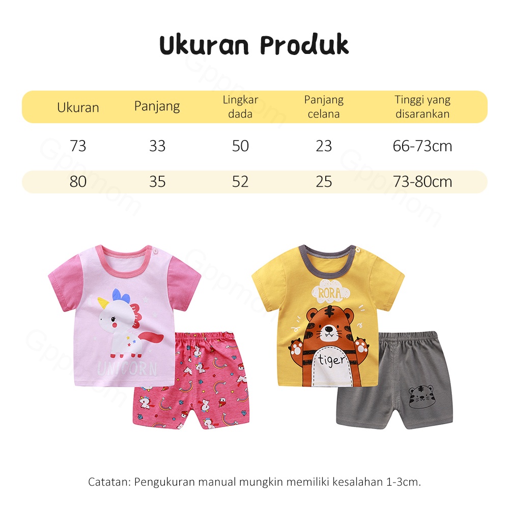 Hannei 0-2 Tahun Setelan Kaos Anak Kids Suit Pendek Setelan Bayi Anak Bahan Kaos Lengan + Celana