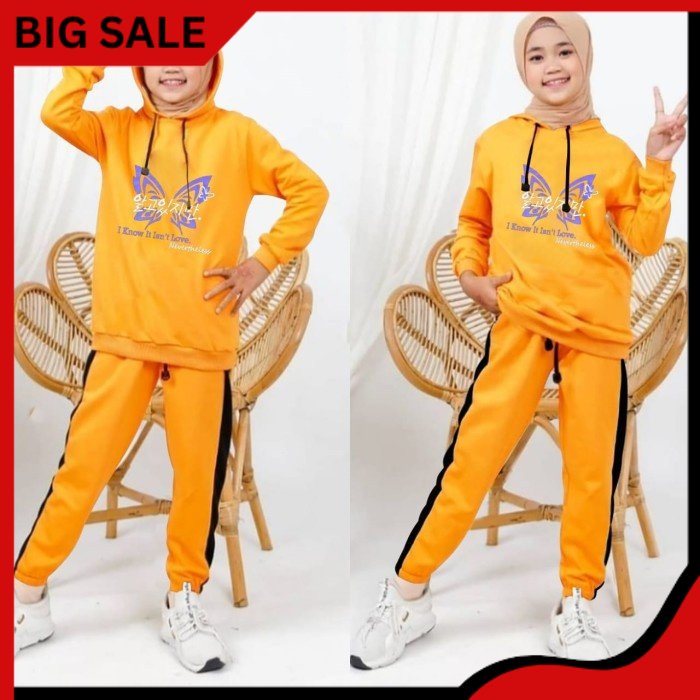 Setelan anak perempuan usia 9 10 11 12 tahun / One set hoodie murah import terbaru