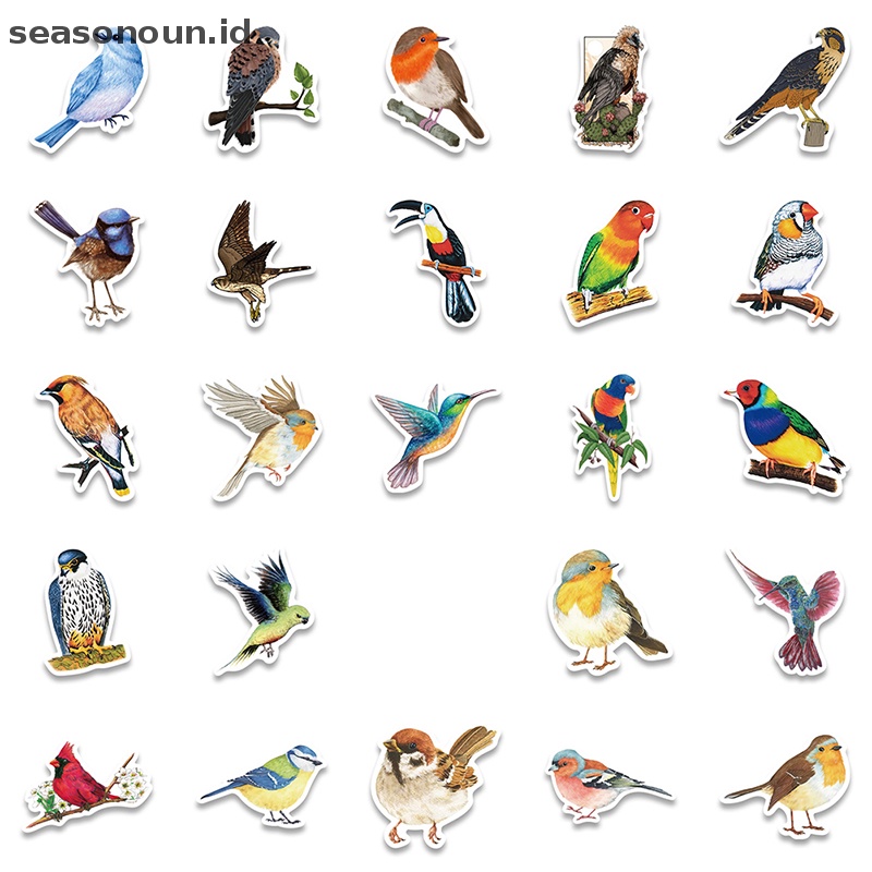 Seasonoun 50 Pcs Cat Air Burung Stiker Koper Hias Notebook Stiker DIY Dekorasi Kartun Lucu Stiker Dekorasi Rumah.