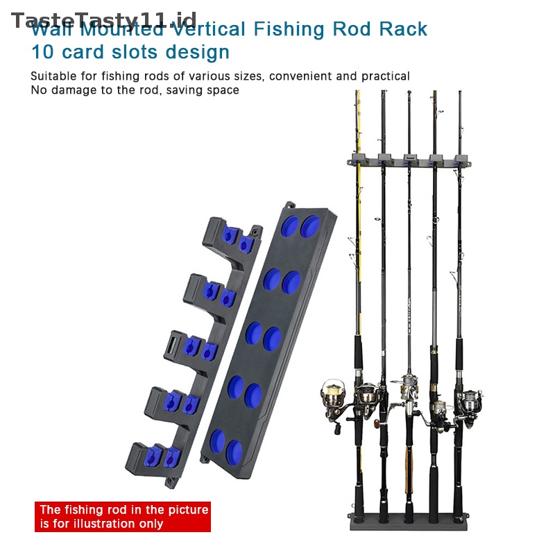 Tastetasty Fishing Rod Holder Rak Batang Dinding Vertikal Simpan Hingga 10batang Tempat Alat Penyimpanan Joran Pancing 4warna.