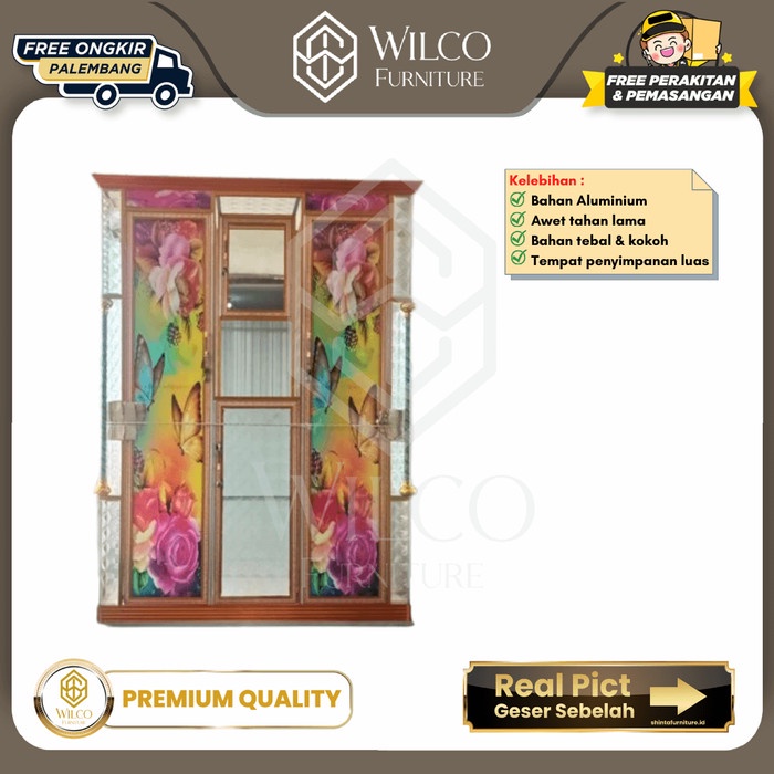 Lemari Pakaian Aluminium 3 Pintu / Lemari Baju Motif Bunga Murah