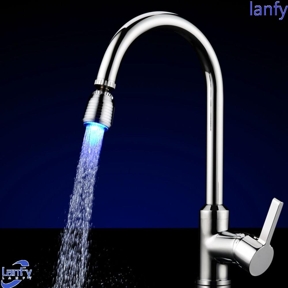 Lanfy Kontrol Suhu Keran Air LED Lucu Kreatif RGB/Banyak Warna Berubah Otomatis Untuk Aksesoris Dapur, Kamar Mandi Spouts