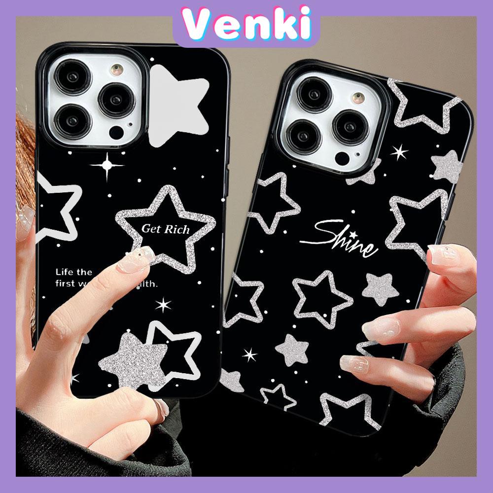 VENKI - For iPhone 11 iPhone Case Black Glossy TPU Soft Case Shockproof Protection Camera Black Little Star Big Star Compatible with iPhone 14 13 Pro max 12 Pro Max xr xs max 7 8