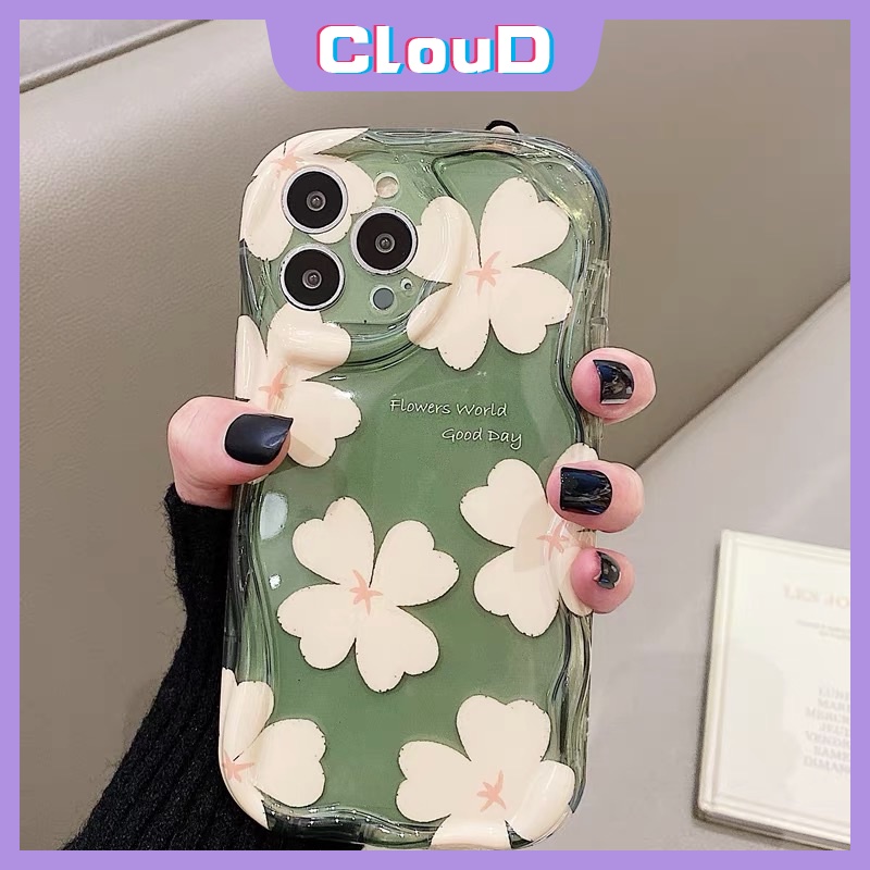 IPHONE Case Bunga Segar Kompatibel Untuk Iphone11 14 13 12 Pro Max 7plus XR X XS Max 7 6 6s 8plus SE 2020 Shockproof Airbag Glossy 3D Wavy Curved Edge Soft Tpu Floral Cover