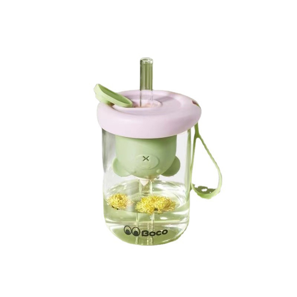 High Beauty Bear Straw Cup Dengan Lapisan Pemisahan Portable Transparan Gelas Cangkir Kopi Cangkir Botol Air 450ml