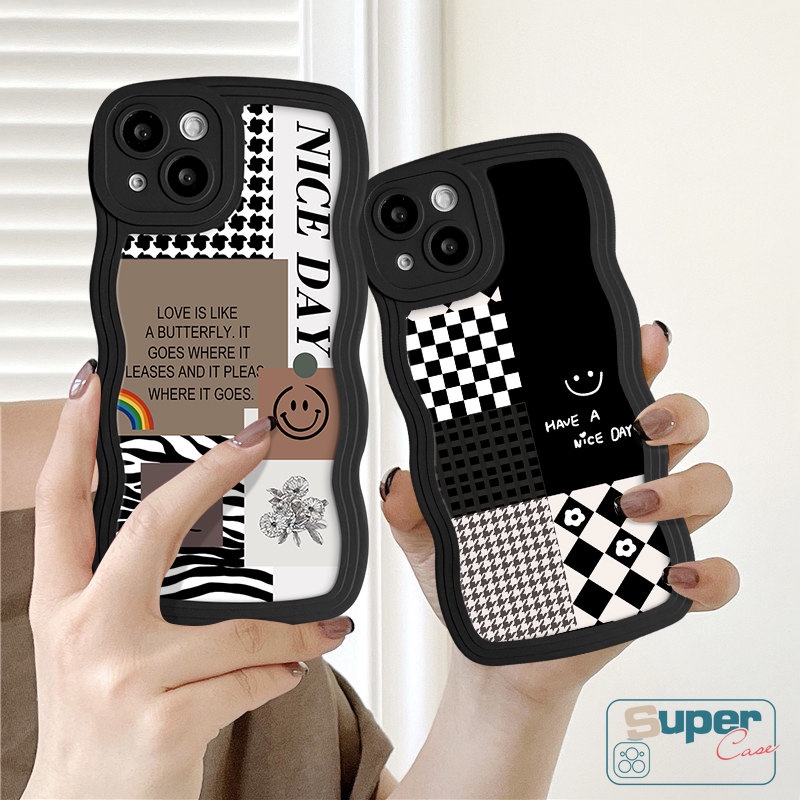 Case Motif Sambungan Berlian Smiley Houndstooth Untuk Realme C21Y C35 C55 C30 C25 C33 C25s 5 10 5s 8i 5i 8Pro 9i 7 7i 6i 8 9 Pro+C11 C15 C25Y C12 C20 C20A C3 Penutup Tepi Bergelombang Lembut