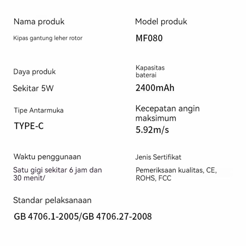 Kipas Tanpa Daun Usb Isi Ulang Kipas Leher Gantung Luar Ruangan Portabel yang Dapat Diisi Ulang Kipas Pendingin Cepat Luar Ruangan 360 ° Udara Dingin Global