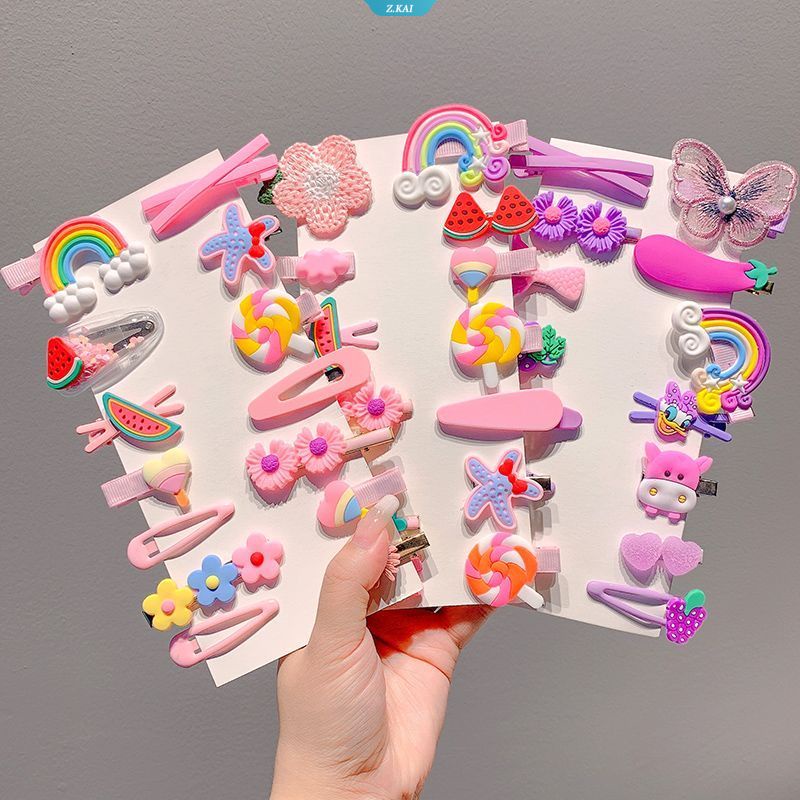 42pcs Satu Set Anak Perempuan Lucu Kartun Manis Klip Rambut Rainbow Buah Lucu Kartun Rambut Band Indah Aksesoris Rambut Hiasan Kepala Jepit Rambut [ZK]