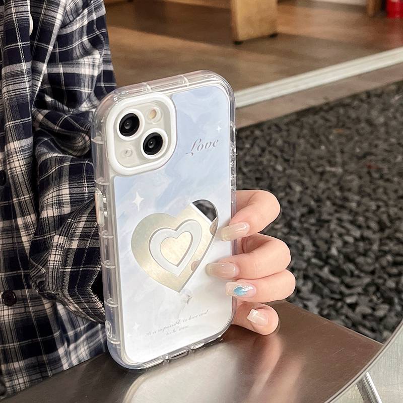 【Ice Cream Mirror】Air Bag Pretty Baby Blue Love Soft Case IPhone 11 12 13 14 Pro Max Women's Gift Cute Phone Case Make up