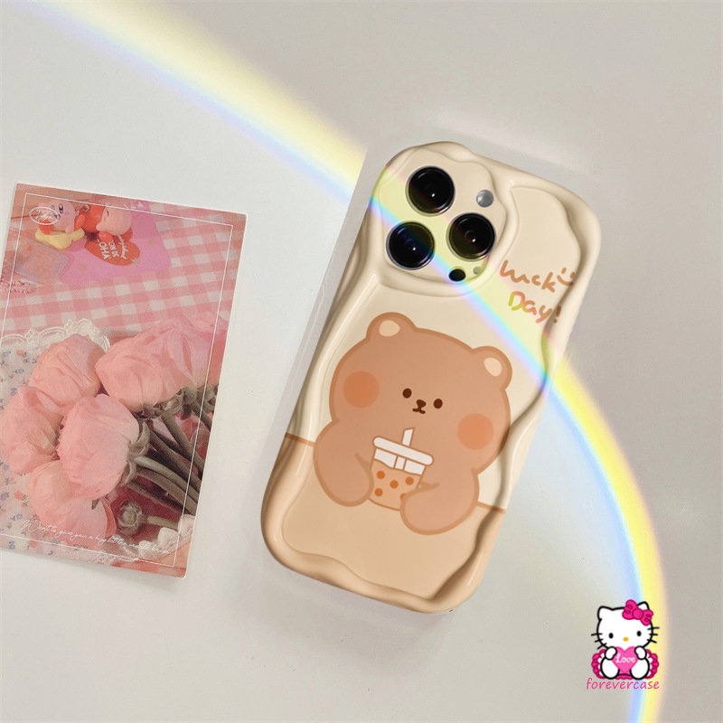 Case Teh Susu Beruang Kartun Lucu Untuk Redmi Note11 9 10S 8 10 11s 10Pro Max Redmi 10C 9A 10 9T 9C NFC 10A A1 9 A2 POCO M3 3D Wavy Curved Edge Glossy Soft Tpu Shockrpoof Cover