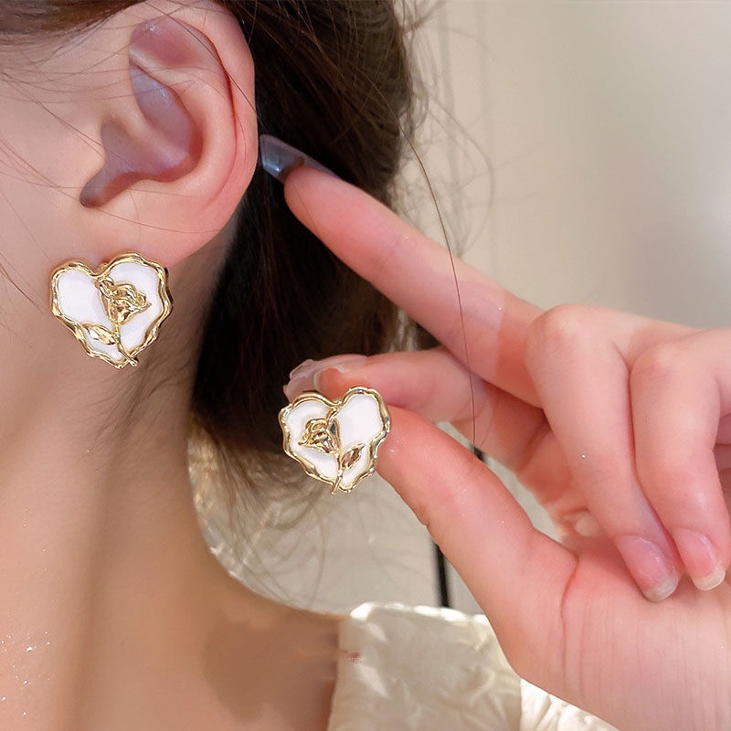 Super Peri Prancis Retro Hati Tulip Anting Telinga Studs Untuk Aksesori Busana Gadis Manis