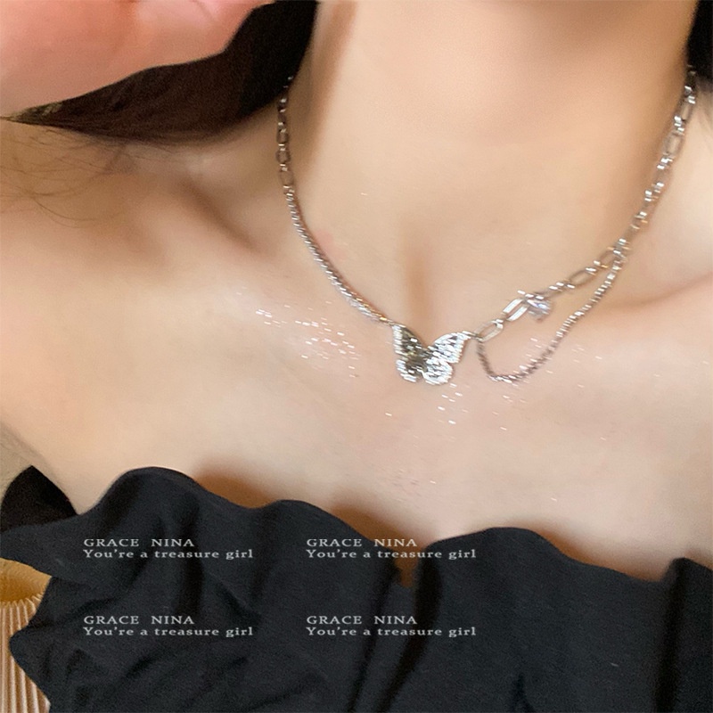 Sudah Di Tanya!Kalung Kupu-Kupu Berlian Hitam Wanita Musim Panas Rantai Klavikula Gaya Baru Kalung Niche Perasaan High-End