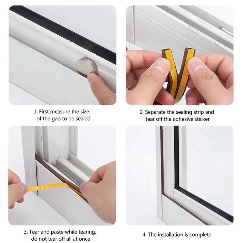 Sealing Tape Perekat Kedap Udara Celah Jendela Panjang 12M/Strip Karet Kedap Suara Pintu Rumah Tangga Tahan Lama