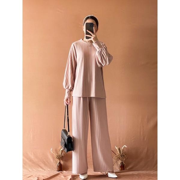 BEFAST - ZNF OOTD WANITA ONESET TEZA / ZOOLY CABLE SETELAN WANITA KNIT / Oneset Wanita Keluaran Terbaru / Fashion kekinian Remaja ABG Trendy / Set Atasan Lengan Panjang+Celana Kulot Panjang / Pakaian Casual Wanita Terlaris / Oneset Polos RIB