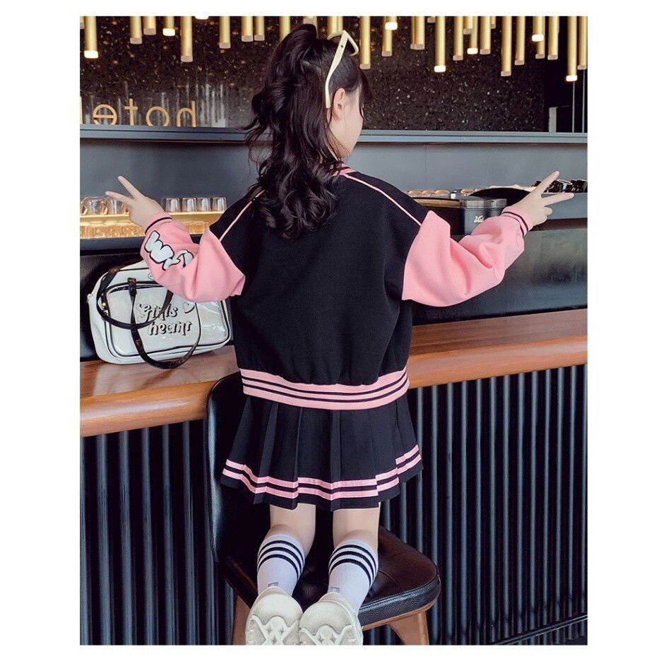 CHUBBI 26 Setelan Set 2in1 Anak Perempuan High School Style Bomber Jacket + Mini Skirt