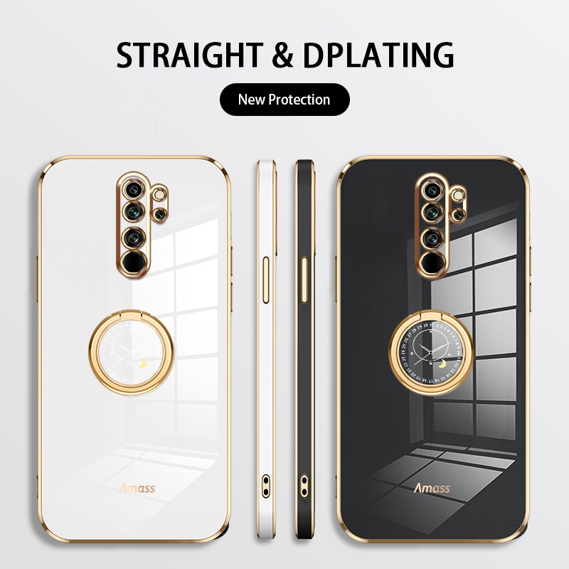 Andyh Casing Ponsel Silikon Ultra Tipis Untuk Xiaomi POCO M2 Redmi 9 Prime Redmi Note8 Pro Deluxe Perlindungan Jatuh Band Emas Dengan Jam Cincin Dan Lanyard Gratis