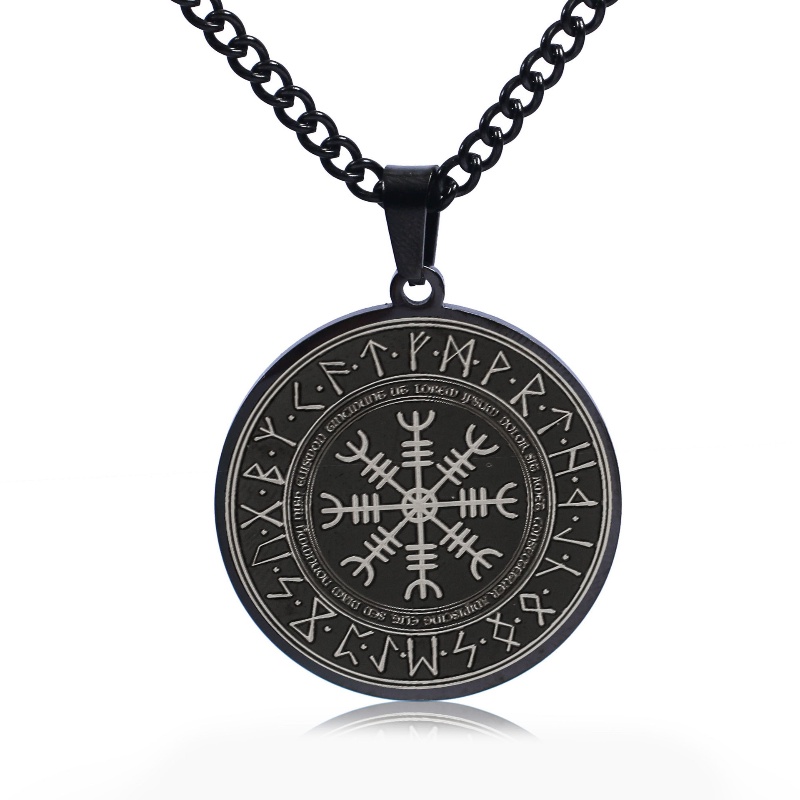 Z H Perhiasan Nordic Hip-hop Rock Stainless Steel Odin Rune Liontin Untuk Pria Dan Wanita Fashionable Titanium Steel Kalung Retro Punk Aksesoris Pesta