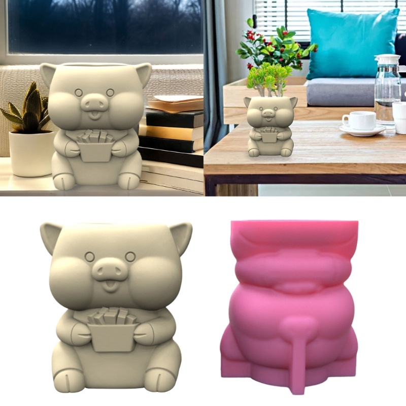 Siy Piggy Pot Bunga Cetakan Pengecoran Resin Epoksi Tempat Lilin Cetakan Resin Untuk Kerajinan DIY