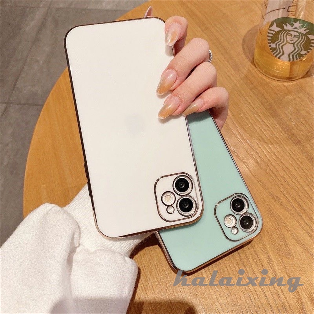 Soft Case Plating Mewah Untuk iPhone 14 Pro Max13 12 11 Pro Max 7plus8plus7 +8+Xs Max XR Square Border Dengan Golden Line