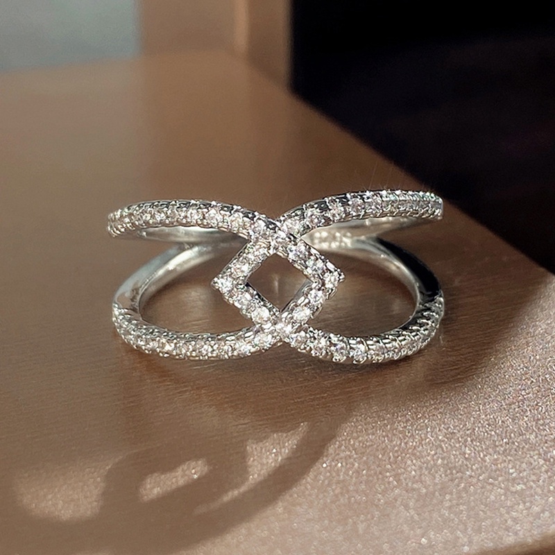 Cincin Kawin Desain Geometri Ganda Untuk Wanita Kristal Cubic Zirconia Mewah Fashion Perempuan Jari Aksesoris Statement Ring
