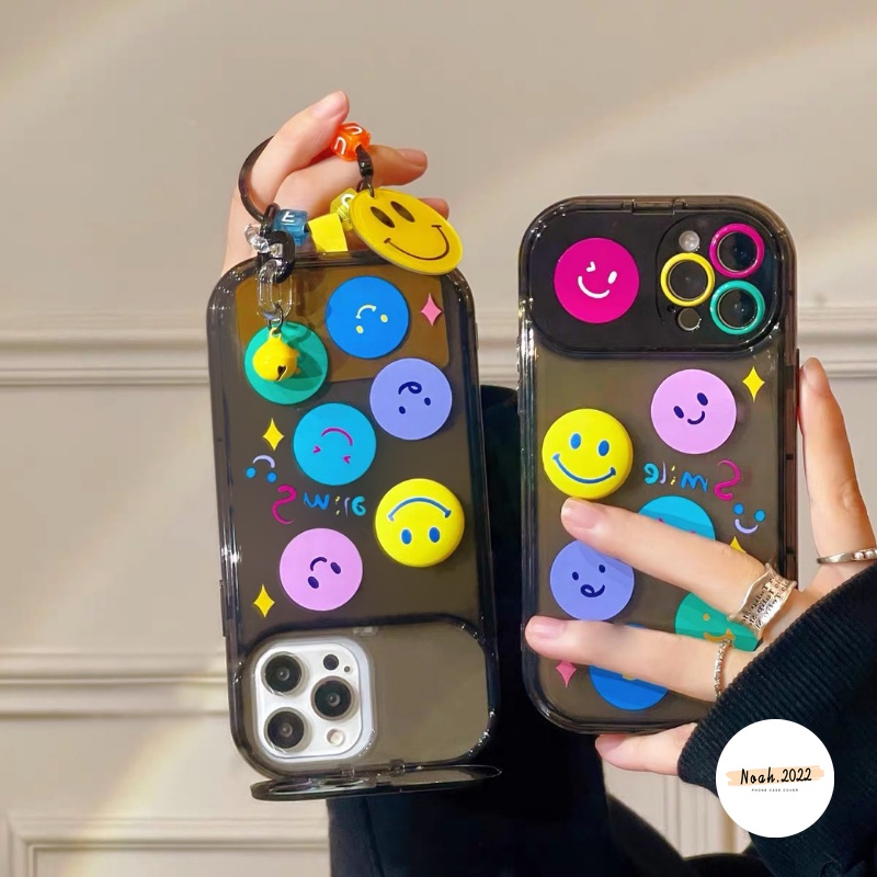 IPHONE Kartun Lucu Smiley Case Dengan Gelang Kompatibel Untuk Iphone11 Pro MAX XR 78 Plus 14 12 13 Pro MAX X XS MAX SE 2020 Kreatif Flip Make Up Cermin Shockproof Soft TPU Case