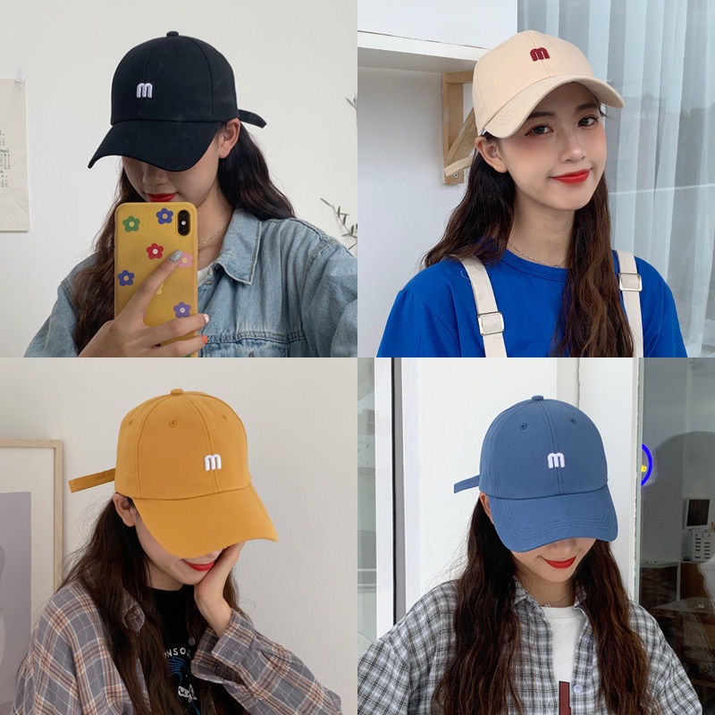 Topi Baseball Couple Bordir Huruf M Casual Versi Korea Pasang Fashion