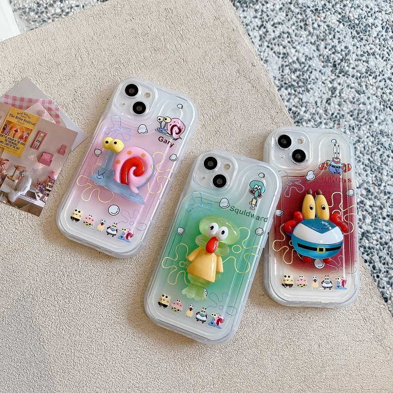 IPHONE Air sac Penebalan Pelindung case Untuk Iphone14 13 12 11 Pro MAX X XR XS Max7 8 Plus Kartun SpongeBob Stereoskopik Anti-drop