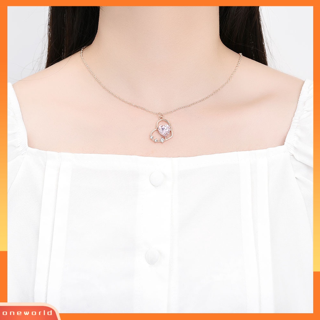 [ONE] 1set Perhiasan Aksesoris Liontin Hati Berlian Imitasi Mengkilap Kristal Imitasi Kalung Menjuntai Anting Set Perhiasan Wanita Aksesori