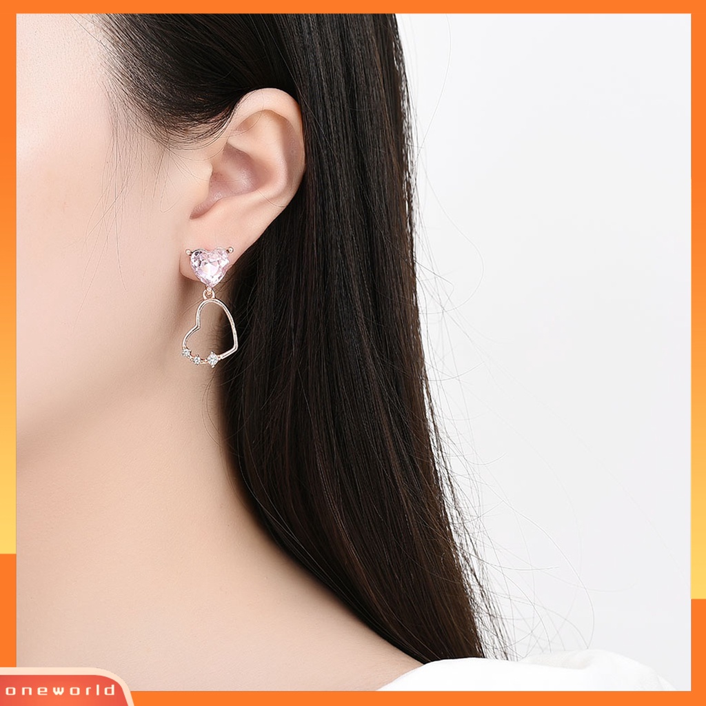 [ONE] 1set Perhiasan Aksesoris Liontin Hati Berlian Imitasi Mengkilap Kristal Imitasi Kalung Menjuntai Anting Set Perhiasan Wanita Aksesori