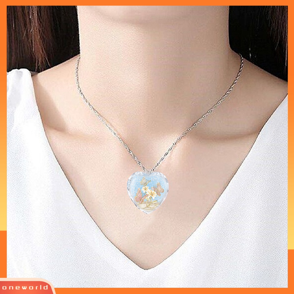 [ONE] Kalung Bentuk Hati Bahan Kaca Multi Warna Motif Bunga Charm Necklace Untuk Hadiah