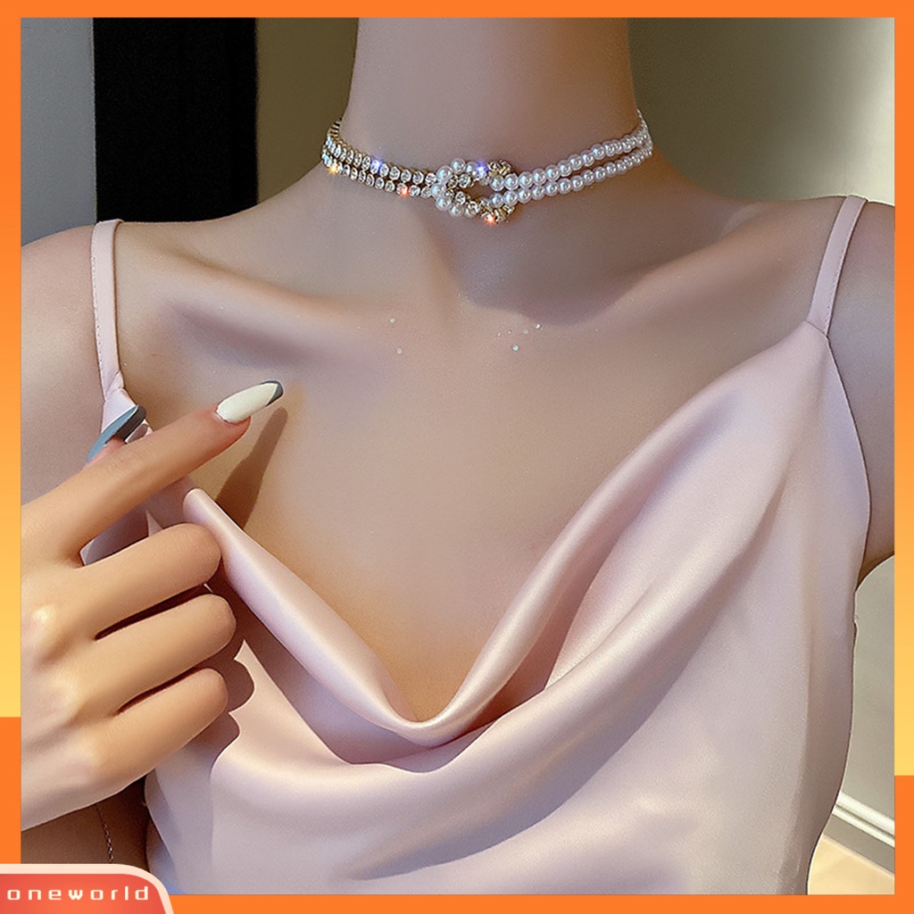 [ONE] Choker Lustre Mutiara Imitasi Perhiasan Wanita Double Layers Patchwork Rantai Kalung Untuk Hari Ibu