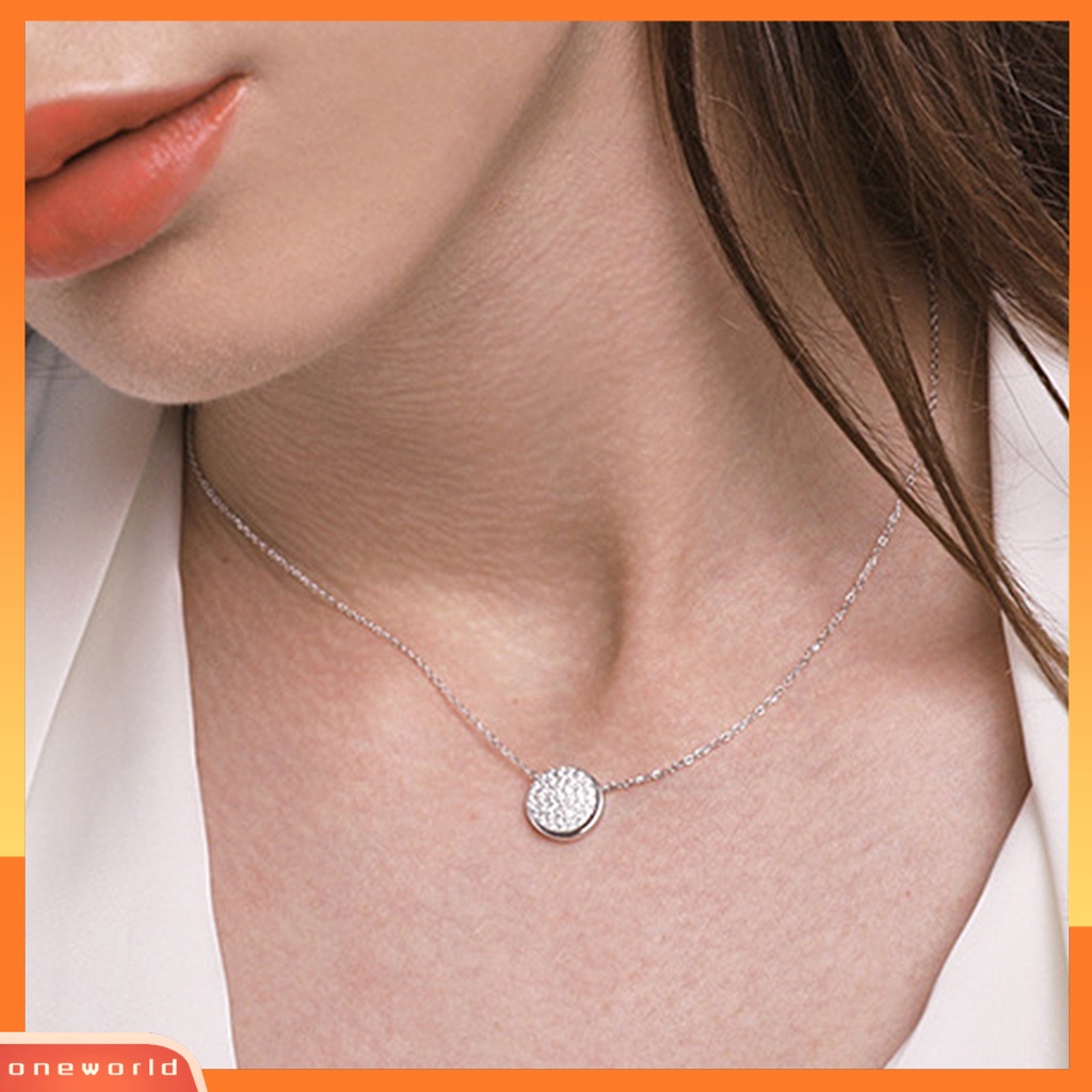 [ONE] Silverhoo 925rantai Tulang Selangka Silver All-match Shiny Round Cubic Zirconia Pendant Necklace Untuk Pesta