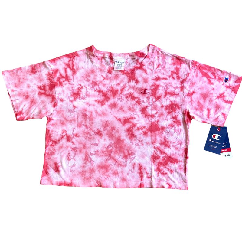 Champion Kaos Crop Top Tiedye Putih Pink Wanita Katun ORIGINAL