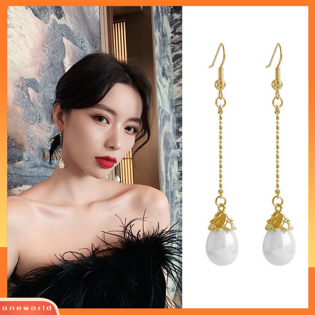 [ONE] 1pasang Anting Kait Mutiara Imitasi Vintage Elegan Mewah Temperamen Emas Pendek Panjang Rumbai Wanita Menjuntai Drop Earrings Aksesoris Perhiasan